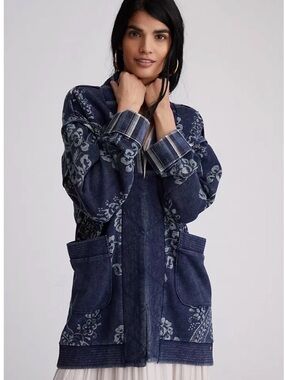 Pilcro Navy/Cream Floral Patchwork soft jean Cardigan